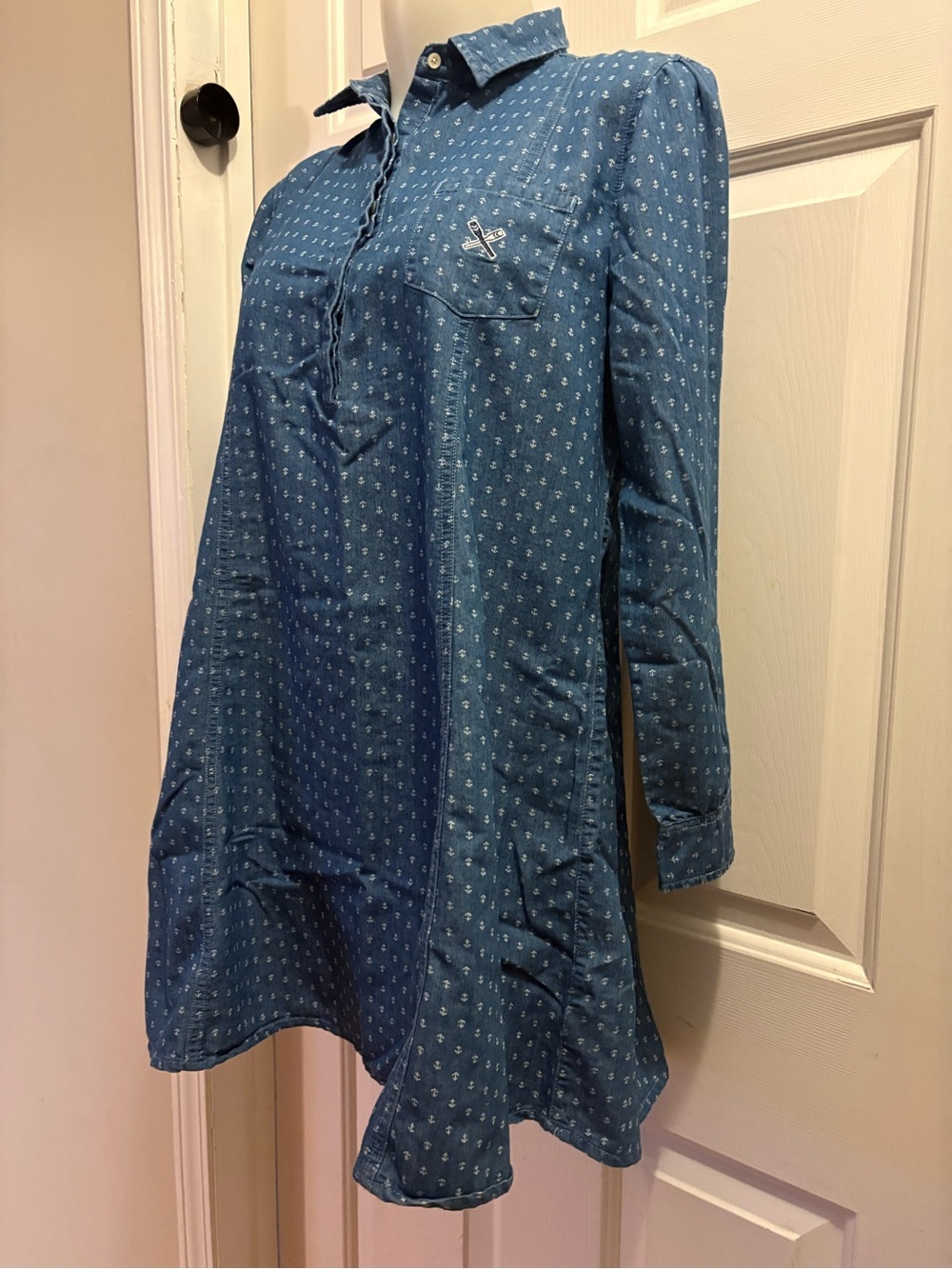 Regatta Blue anchored Patterned Mini shirt Dress, Size M